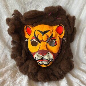 VINTAGE Lion Mask Faux Fur Mane Halloween Costume